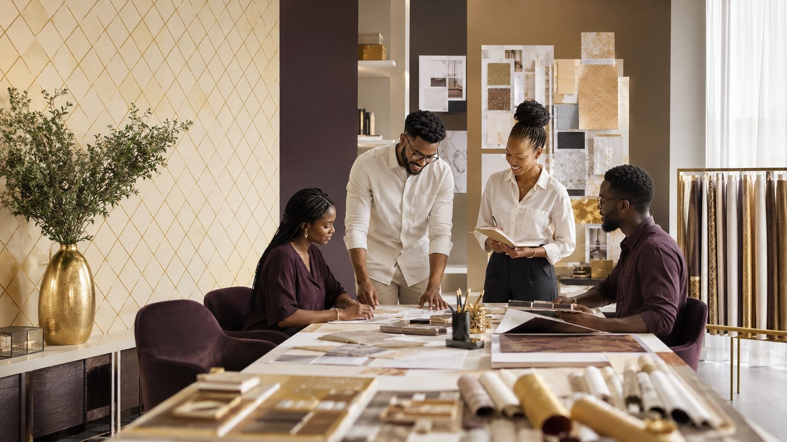 Équipe africaine en réunion créative de design intérieur