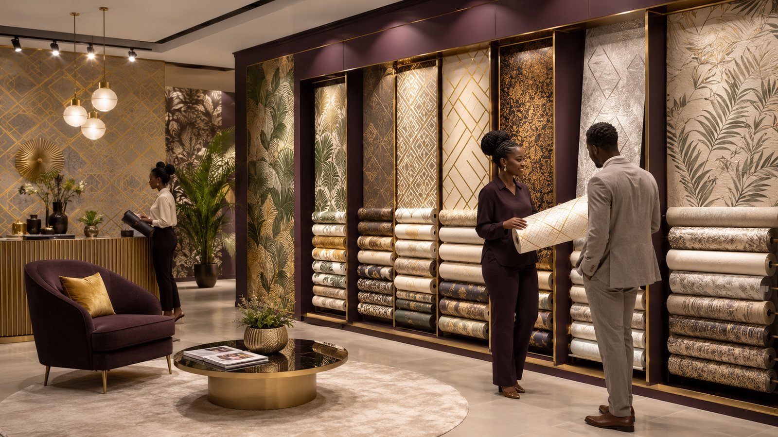 Showroom moderne avec collections de papiers peints