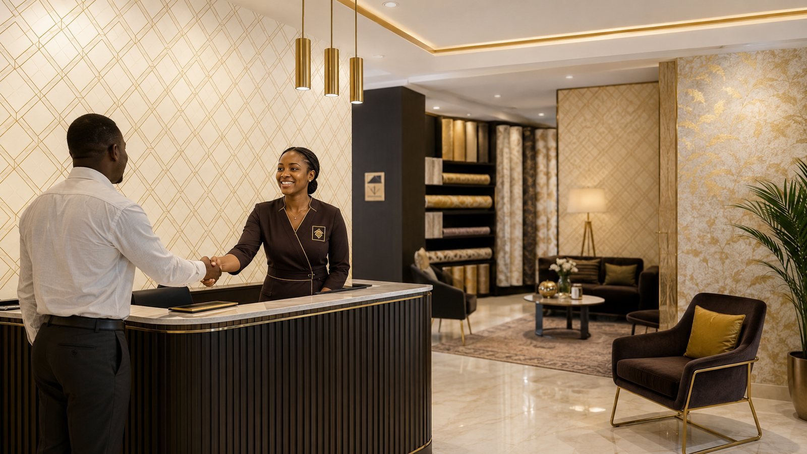 Accueil client dans un showroom moderne